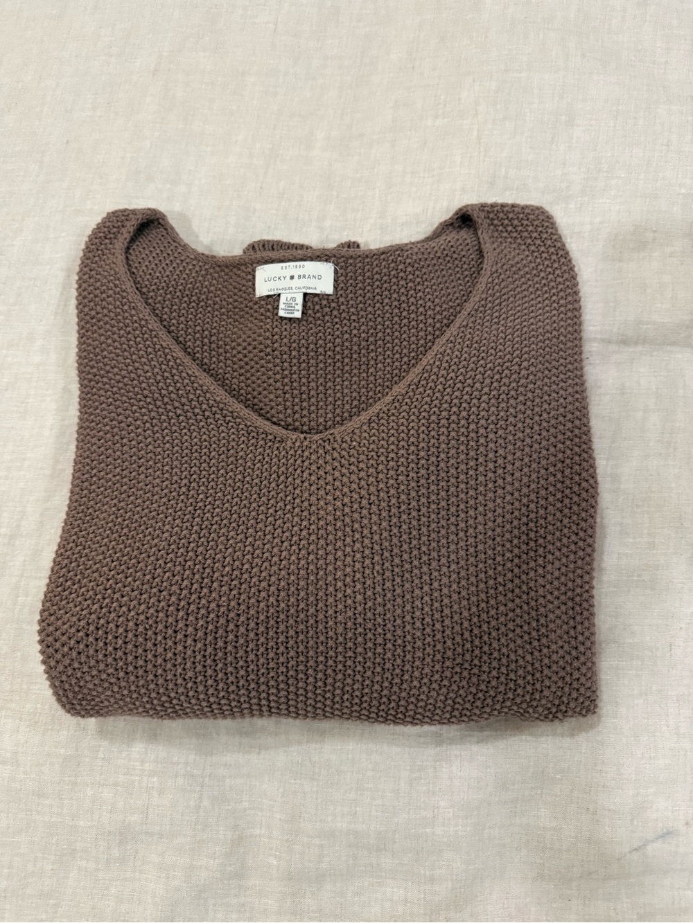 Lucky Brand Women's V-Neck Chunky Knit Sweater in Taupe Brown